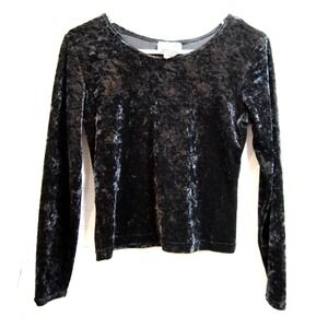 Women's Y2K cropped top Small Black long-sleeve crushed velvet Earthquake shirt